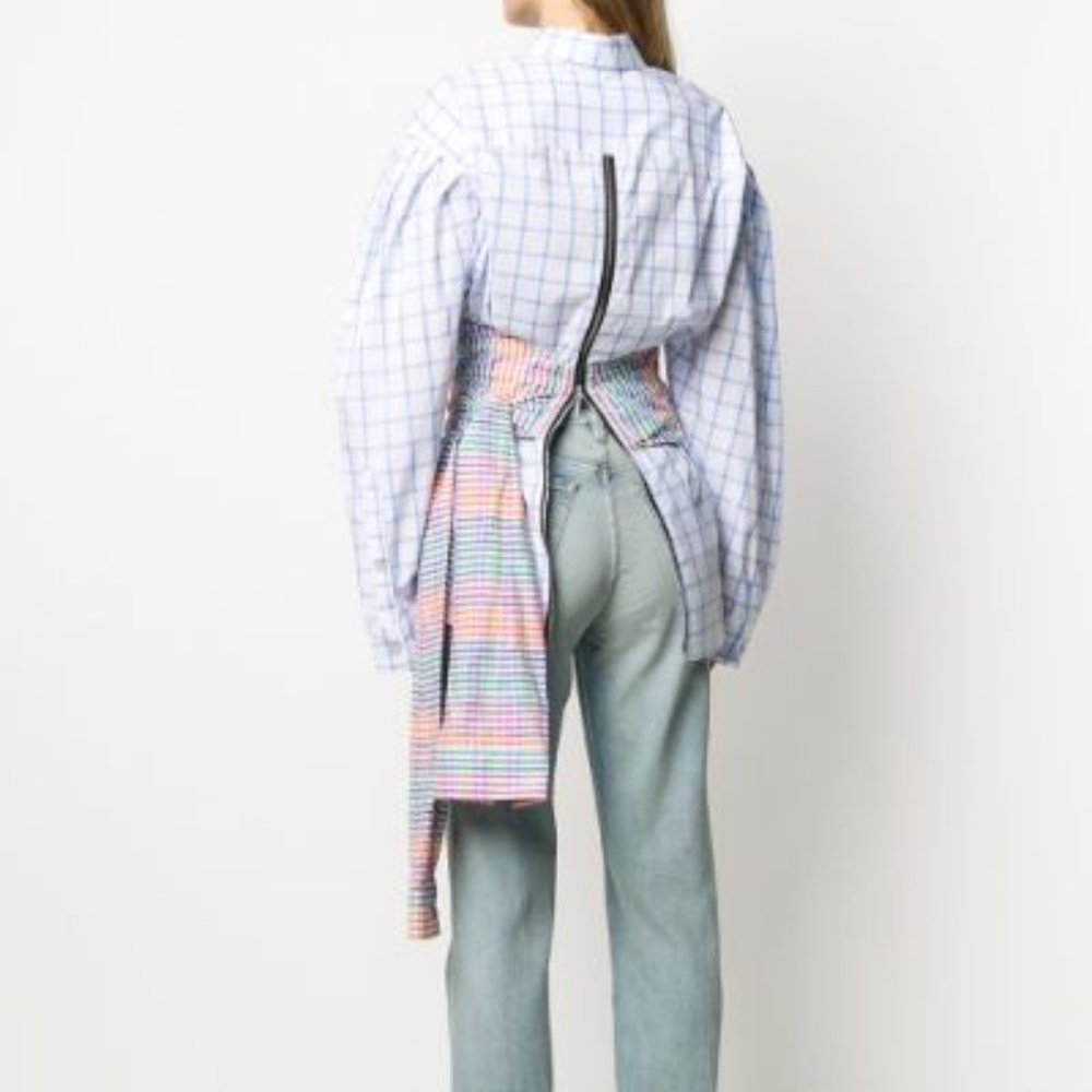 Natasha Zinko Blouse Check Print Corset Wrap Blouse - Picture 3 of 15